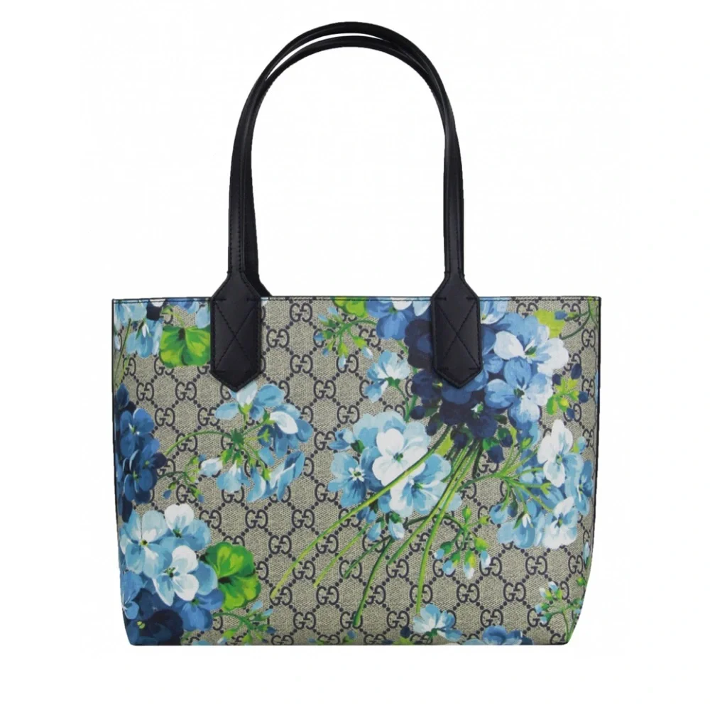GUCCI BLUE GG BLOOMS SUPREME CANVAS REVERSIBLE TOTE